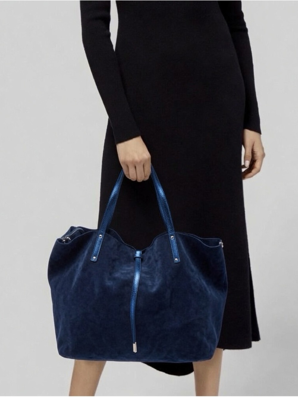 Tiffany & Co. Navy Suede/ Metallic Blue large reversible tote bag w/ accessories